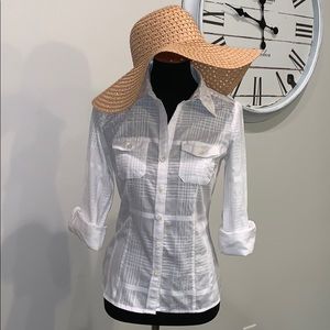 Ann Taylor Textured White Camp Shirt Button Up 6